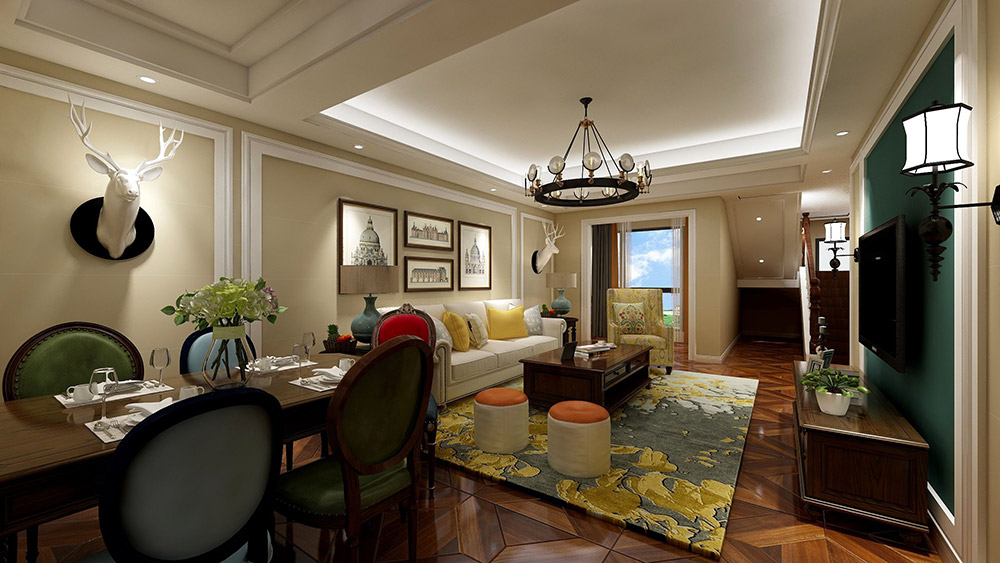 美式乡村风格室内装修效果图-盛景园复式楼280平米-餐厅 美式乡村风格室内装修效果图-盛景园复式楼280平米-餐厅