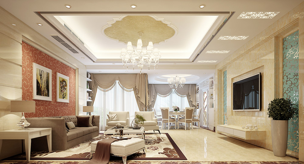 轻奢风格室内装修效果图-海畔花园四居210平米-客厅 轻奢风格室内装修效果图-海畔花园四居210平米-客厅